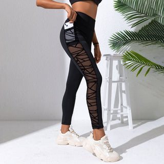 Schwarze High Waist Mesh Sport Leggings mit Tasche, jetzt Bestellen bei Darkonia.de