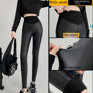 Thick stretch PU leather leggings