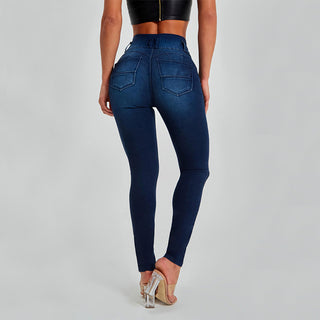 Dunkel Blaue Enge Damen High Waist Stretch Jeans, jetzt bestellen bei Darkonia.de