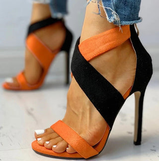 Orange Schwarze Fashion High Heel Stiletto Sandalen, jetzt bestellen bei Darkonia.de