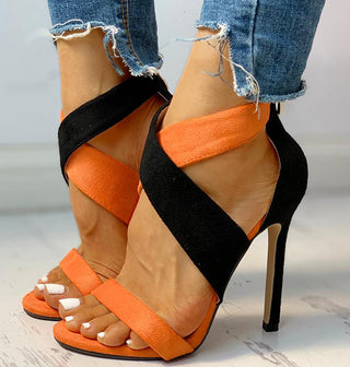 Orange Schwarze Fashion High Heel Stiletto Sandalen, jetzt bestellen bei Darkonia.de