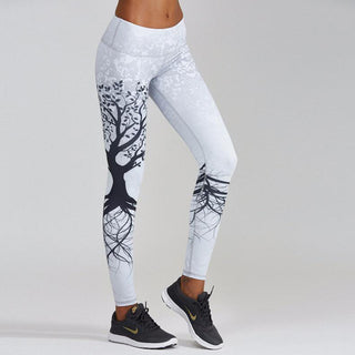 Large tree pattern high waist sports leggings