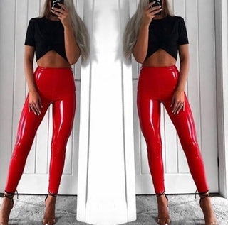 High-gloss PU leather high-waist leggings