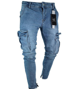 Blaue Cargo zerrissene Denim Jeans für Männer, jetzt bestellen bei Darkonia.de