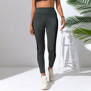 Graue High Waist Mesh Sport Leggings mit Tasche, jetzt Bestellen bei Darkonia.de