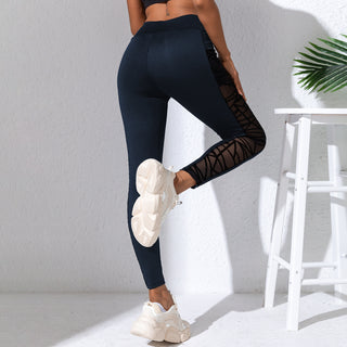 Navy Blaue High Waist Mesh Sport Leggings mit Tasche, jetzt Bestellen bei Darkonia.de