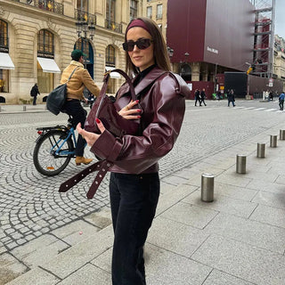 Damen Revers Lederjacke