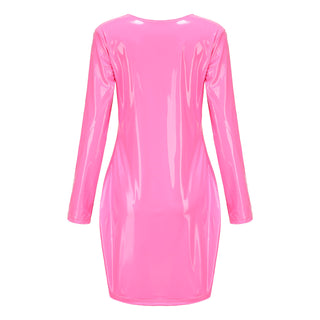 Pinkes Elastisches PU Leder Zipper Kleid, jetzt bestellen bei Darkonia.de