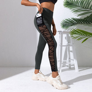 Graue High Waist Mesh Sport Leggings mit Tasche, jetzt Bestellen bei Darkonia.de