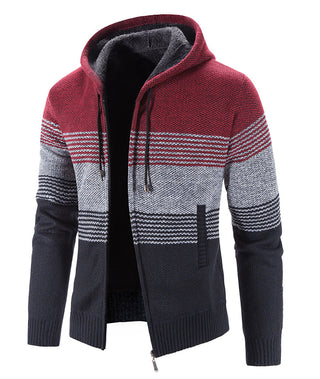 Fleece-Pullover Jacke mit Kapuze, dicke Strickjacke