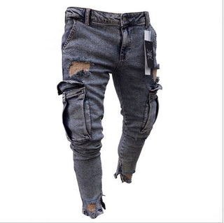 Graue Cargo zerrissene Denim Jeans für Männer, jetzt bestellen bei Darkonia.de