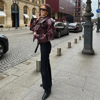 Damen Revers Lederjacke