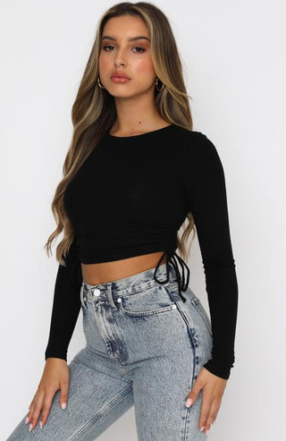 women's crop top with long sleeves