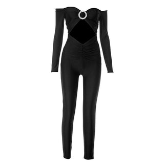 Schulterfreier Hollow Slim Fit Jumpsuit