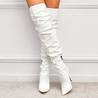 Long overknee boots for women with high heels in different colors