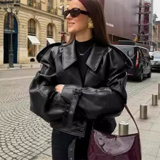 Damen Revers Lederjacke