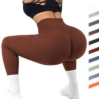 Knitted fitness leggings with high waist, solid &amp; elastic