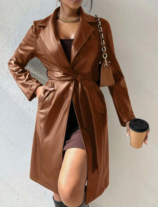 Damen Trenchcoat aus PU-Leder