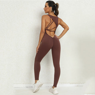 Coffee Yoga Jumpsuit mit V-förmige Rücken Design Fitness Jumpsuit, jetzt bestellen bei Darkonia.de