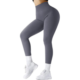 Knitted fitness leggings with high waist, solid &amp; elastic