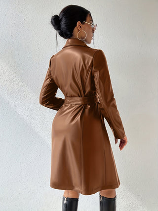 Damen Trenchcoat aus PU-Leder