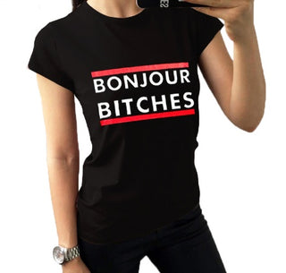 Schwarzes "Bonjour Bitches" Casual Frauen T-Shirt, jetzt bestellen bei Darkonia.de