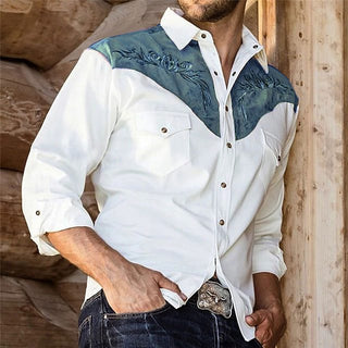 Digital printing men's lapel cowboy shirt