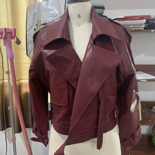 Damen Revers Lederjacke