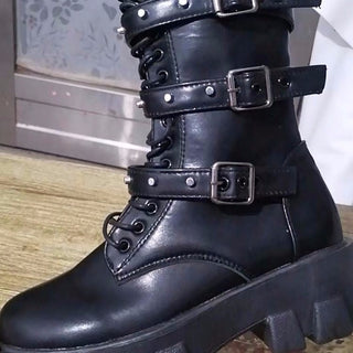 Damen Ritterstiefel mit Schnallen Damen Stiefel Darkonia.de