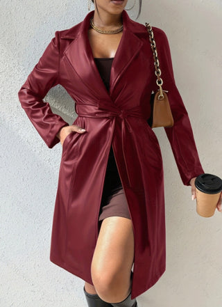 Damen Trenchcoat aus PU-Leder