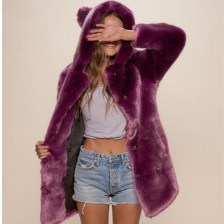 Faux fur coat for women with ear hood