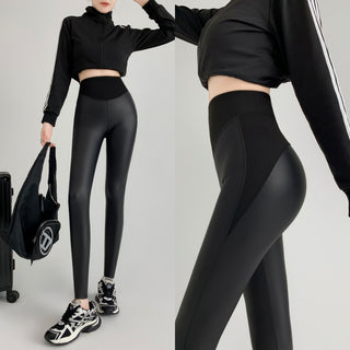 Thick stretch PU leather leggings