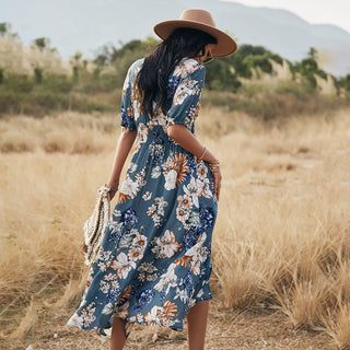 Floral Summer Beach Dress With V-Neck