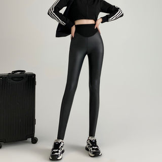 Thick stretch PU leather leggings