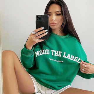 Damen Sweatshirt mit bedruckten Buchstaben "Mood the Label" Damen Hoodie Darkonia.de