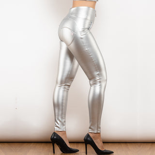 Melody Silver High Waist Pants with Zipper Sexy Tight Hip