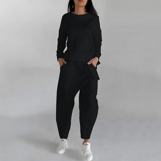 Damen Einfarbiges Modisches Sweatshirt mit langen Ärmeln + Hosen Set