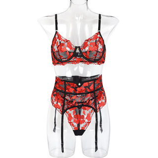 3-Piece Red Ladies Fashion Lingerie Set