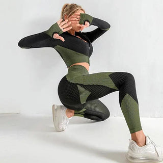 3-Teilige Gym Kleidung, Leggings, Crop Top und Sport-Bh für Damen Damen Outfit´s