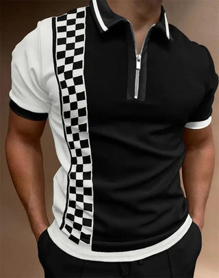 Lässiges Print T-Shirt mit Reißverschluss, POLO Shirt Herren Oberteil