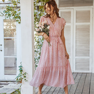 Sommer Kleider mit Rüschen und V-Ausschnitt, Strand Kleid