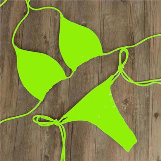 Neon Grünes Neck Tie Bikini Set, jetzt bestellen bei Darkonia.de