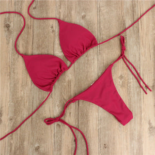 Weinrotes Neck Tie Bikini Set, jetzt bestellen bei Darkonia.de