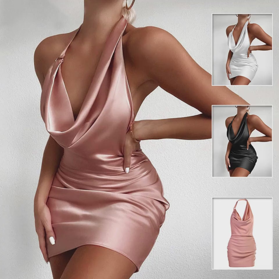 Satin Party Dress Sexy V Neck Backless Mini Sleeveless Summer Party Dress